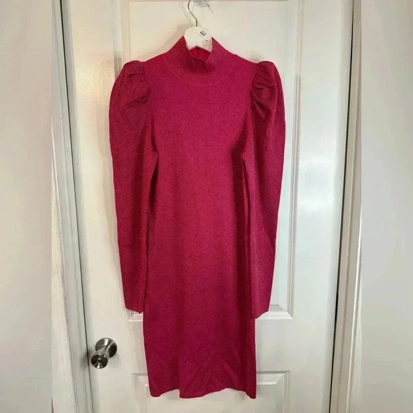 Alice & Olivia Women’s Pink Issa Turtleneck Puff Sleeve Dress - Size Medium - Picture 1 of 10